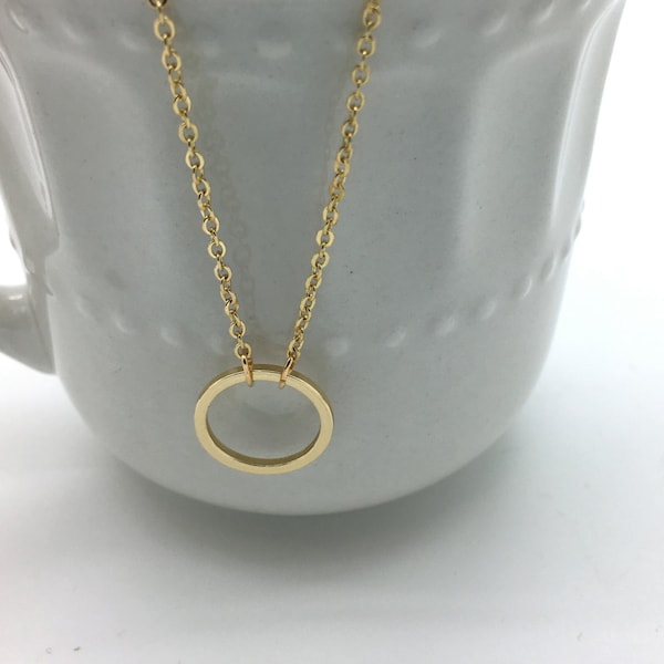 Silver or Gold Circle Ring Necklace,Suspended Circle outline necklace, Eternity ring necklace, Dainty Circle Karma necklace, Bridesmaids