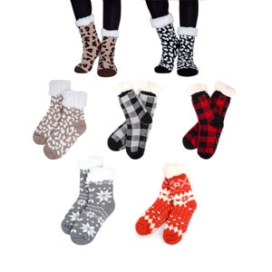Warm Soft Fuzzy Slipper Socks for Women, Sherpa Socks, Winter Cozy Anti-slip Socks, Fleece Lined Slippers, Valentines Gift for Mom, Daughter