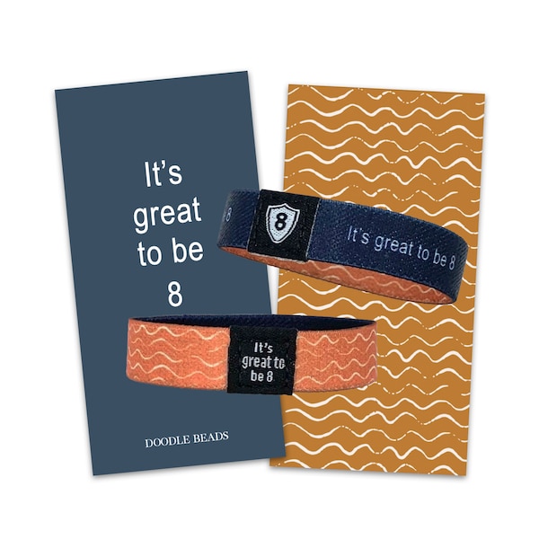 It's Great to Be 8 Bracelet, 8 Year old Boy Gift, Eight, 8th Birthday, LDS Baptism Gifts for Boys, Reversible Stretch Woven Wristband & Card