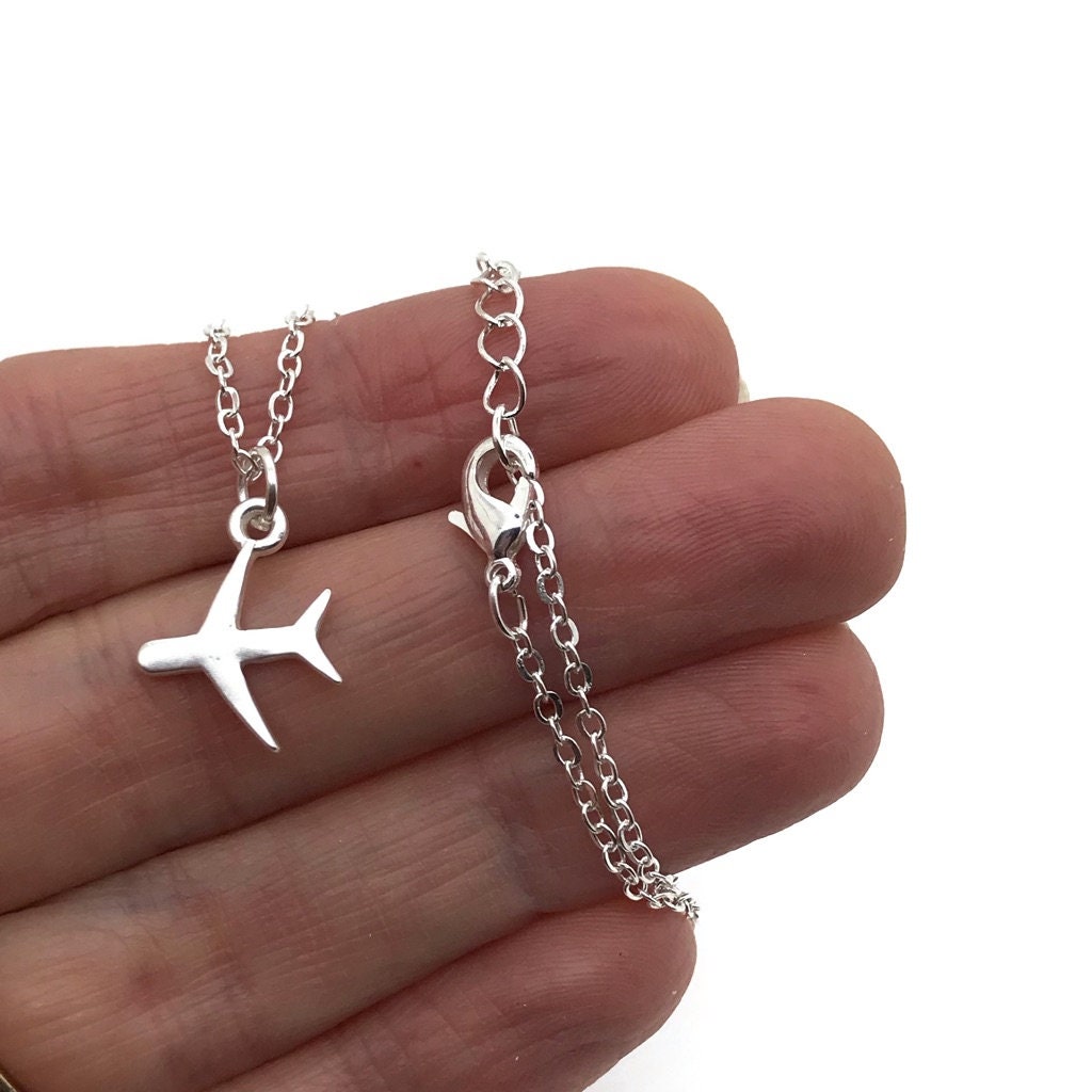 Small Airplane Necklace Silver Aviation Themed Gifts 