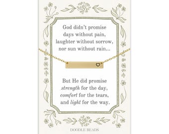 Christian Sympathy Necklace, Encouragement Gift for Her, Gold Heart Bar Heart Necklace, Strength, Hope, Faith Comfort Jewelry with Card