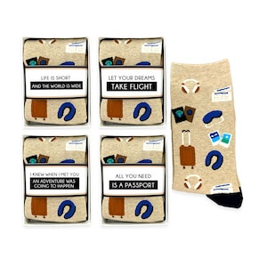 Fun Travel Theme Socks for Men, Gift for Traveler, Going on a Trip Accessories, International Travel, All you need is a Passport, Adventure