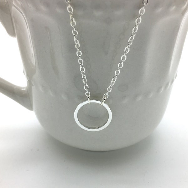 Circle Ring Necklace, Silver or Gold Suspended Circle outline necklace, Eternity ring necklace, Dainty Circle Karma necklace, Bridesmaids