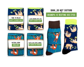 Sloth Socks for Dad, Fun Father’s Day or Birthday Gift, “Time to Relax” Novelty Crew Socks for Husband,  or Boyfriend, Grandpa is Resting