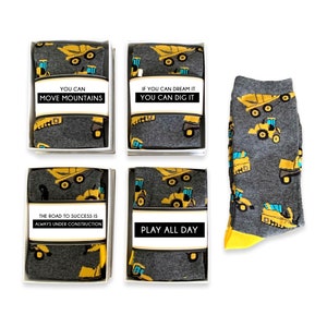 Road to Success, Fun Motivational Gift for Men, Yellow Tractor Truck Vehicle Socks, Funny Grad Gift for Road Construction Manager,  Engineer