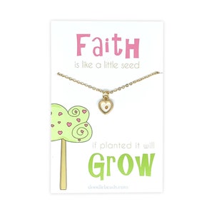 Senfkorn Herz Charm Halskette, Glaubenskarte Zitat, Glaube ist wie ein kleiner Samen, LDS Taufe Geschenk, Mädchen Glauben Schmuck, christliche Geschenke