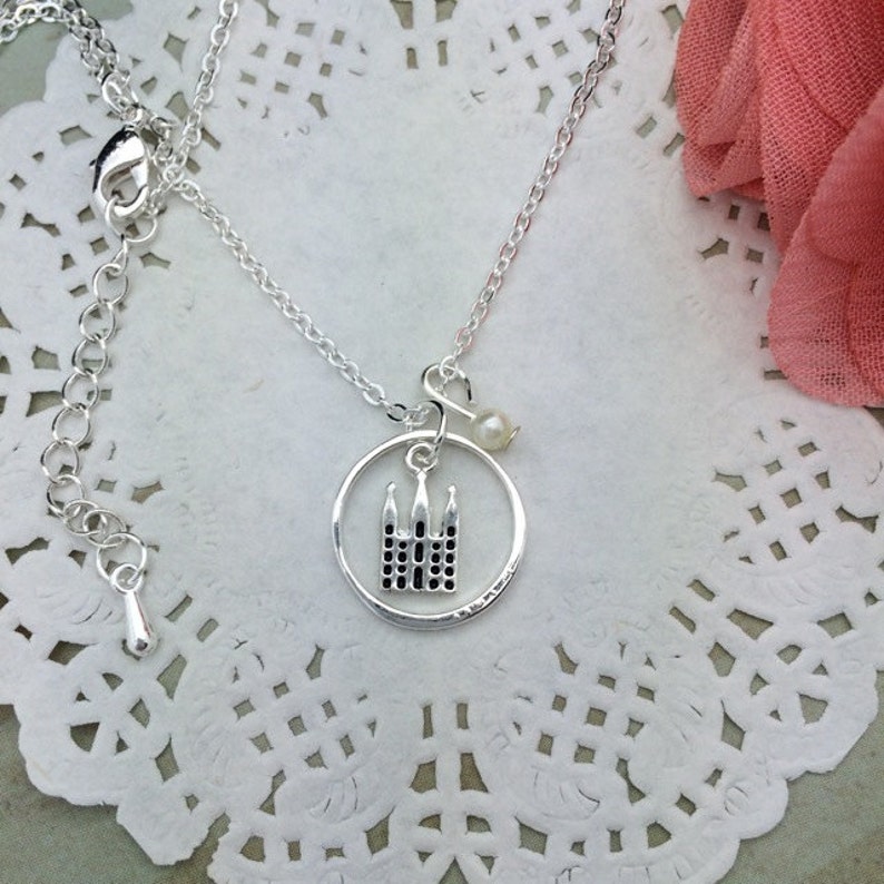 LDS silver Temple Necklace Dainty Temple charm Silver Etsy