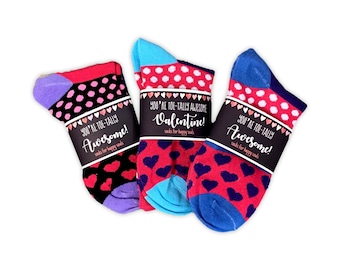 Heart Socks, Girls Women Crew Socks & card- You're Toe-Tally Awesome Socks, affirmation Gift for girls, Valentines Gift, love gift for her