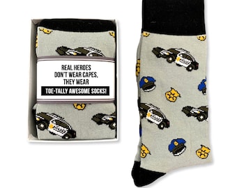 Police Officer Funny Gifts, Policeman thank you, Police Socks, Real Heroes don't wear capes they wear Toe-tally awesome socks, Law officer