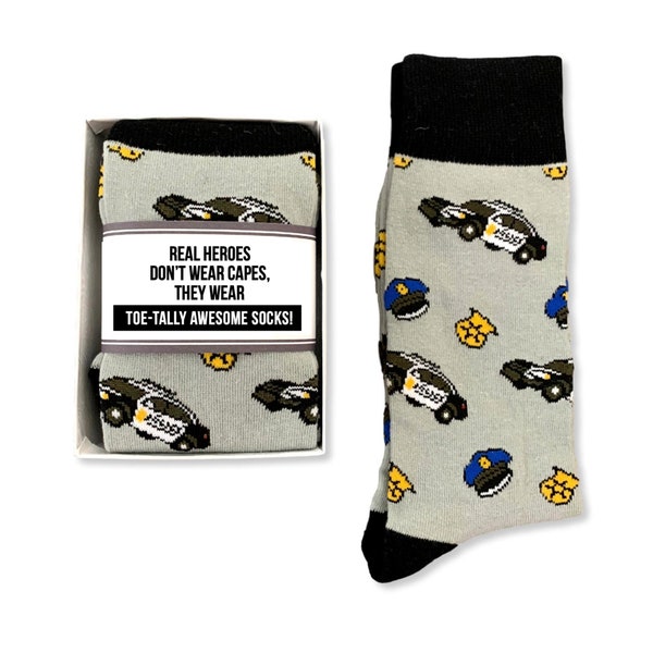 Police Officer Funny Gifts, Policeman thank you, Police Socks, Real Heroes don't wear capes they wear Toe-tally awesome socks, Law officer