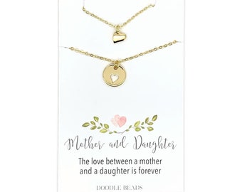 Mother Daughter Necklace set, Tiny Hearts & cut out heart charm necklace, optional mother of two, mother of three, mother and daughters