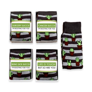 Mejórate, simpatía, ánimo, regalo de empatía, calcetines de cactus suculentos, éxito por estar enfermo, apoyándote, la vida es dura, regalo de hospital
