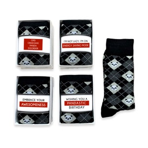 Regalos divertidos de panda para hombres, amantes de los calcetines, calcetines de panda, juegos de palabras de panda, tarjeta y caja de regalo, regalo de cumpleaños único para él, día del padre, regalo para papá