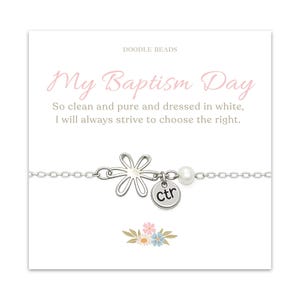 LDS Baptism gift for girls, Baptism Bracelet, CTR bracelet with flower charm, Baptism Present for Primary 8 year old girl, Baptismal Preview