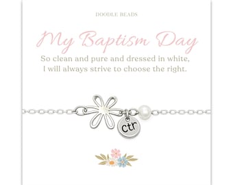 LDS Baptism gift for girls, Baptism Bracelet, CTR bracelet with flower charm, Baptism Present for Primary 8 year old girl, Baptismal Preview