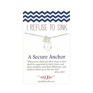 Trust in God Anchor Necklace, Scripture quote card, Alma 36, I refuse to Sink, Secure Anchor, Difficult times faith Jewelry, cancer recovery silver/secure anchor