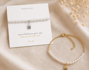 Dainty Salt Lake Temple Pearl Bracelet, Salt Lake Temple Charm Bracelet, Genuine Freshwater Rice Pearls, LDS Gift for Women, Temple Jewelry