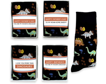 Funny Dinosaur gifts for dad, Dinosaur puns, Father's Day gift, Dino Daddy Birthday Gift from kids, Grandpa Papa, Fun dinosaur socks & wrap