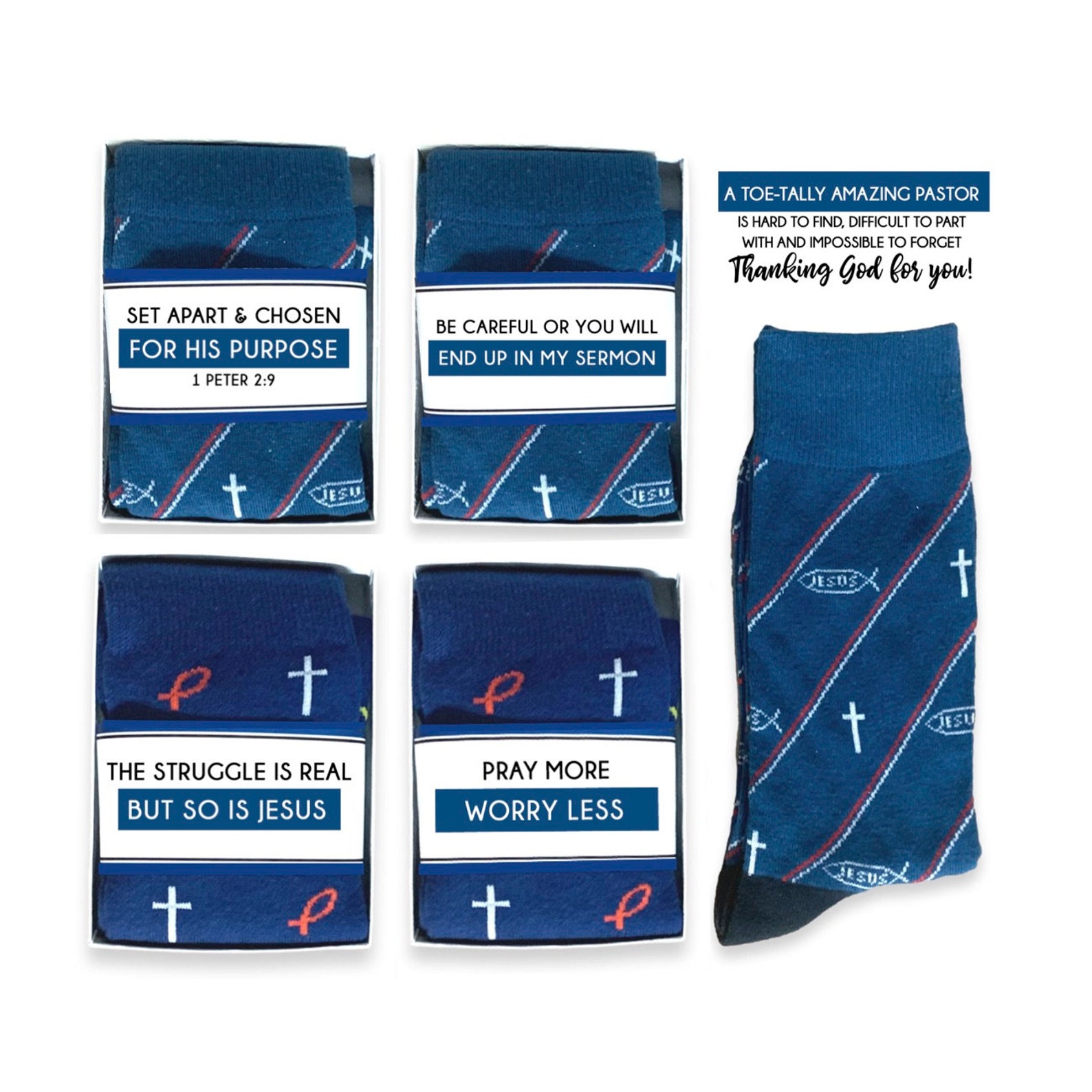 Pastor Gift, Pastor Appreciation, Christian Socks & Wrap, Jesus Fish ...
