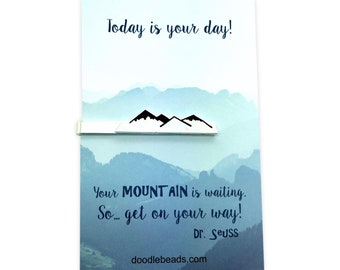 Mountain Tie Bar, Silver Mountain Bar Tie Clip, graduation gift, men boy teen birthday gift, choose card with quote or in a gift box