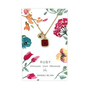 July Birthstone Necklace, Personalized Ruby Necklace, July Birthday Gift, Ruby Stone, Bridesmaid gift, Custom Gold Initial Necklace for Her
