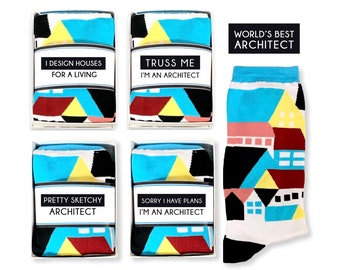 Funny Architect Gifts for Men for Women, Novelty Socks with Buildings, Houses, Architecture Student, Architectural Engineer, Birthday Gift