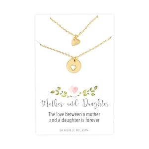 Mother Daughter Necklace set, layering Heart Necklaces, Tiny Silver or gold Heart & cut out heart, gift for daughters, gift for mother