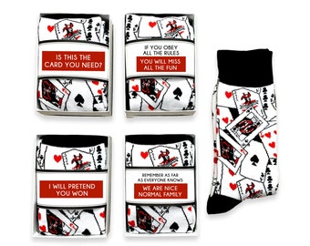 Playing Cards Family Friends Game Night Gifts, Lucky Card Game Novelty Socks, Ace of Spades, King of Hearts, Solitaire Lover, Party favor