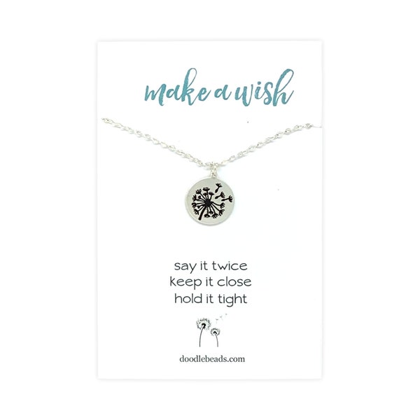 Dandelion Charm Wish Necklace, Make a wish necklace, teen girl wish gift, wish jewelry, good luck necklace, DANDELION Necklace & card