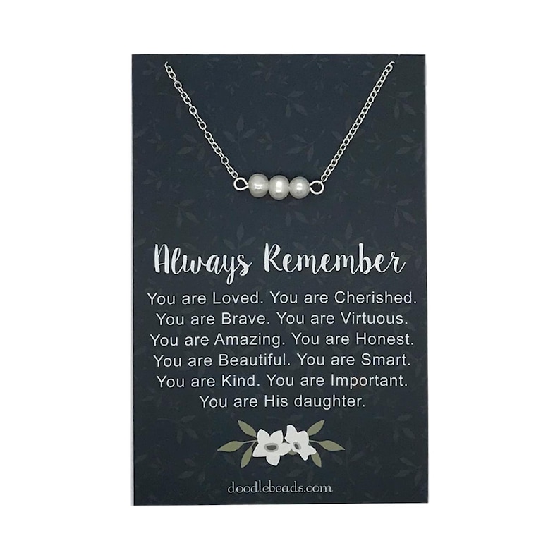 daughter gift jewelry Always remember you are braver card quote with gold or silver Triple Pearl Necklace beaded pearl bar necklace
