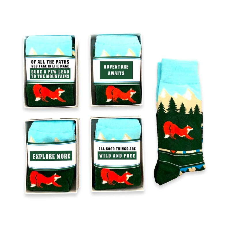Outdoor Adventure Lover Gift for men, Colorful Novelty Fox socks, Mountain & Forest Tree socks, gift for husband, boyfriend, son birthday explore more