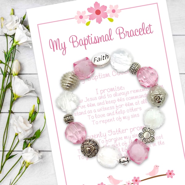 LDS Baptism Gift for Girl, Beaded Faith Bracelet, Baptismal bracelet with FAITH bead, Baptism Preview, Church of Jesus Christ, great to be 8