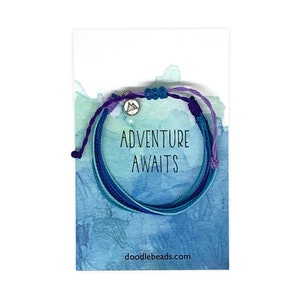 Adventure Awaits Friendship Bracelet, Teen girl gift, graduation, Thread Bracelet & mountain charm, waterproof adjustable string bracelet