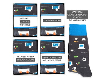 Game Developer Gifts, Video Game Designer, Programmer, Creator, Builder, Coder, Funny Coding Socks for Geeks, Computer Nerds, Cold-Blooded