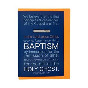 Cadeau de baptême garçon SDJ, carte de voeux de baptême avec pince à cravate foi, 4e article de la foi, Église de Jésus-Christ, pince à cravate foi estampée