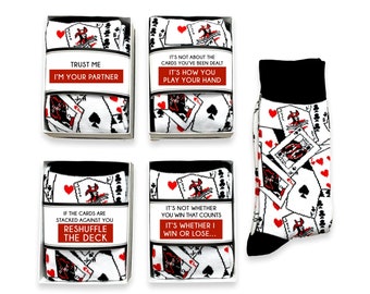Card Player Gifts, Card Suits, Ace of Spades, King & Queen of Hearts, Crazy Novelty Playing Cards Socks, Puns, Fun Poker Lover Gifts for Men