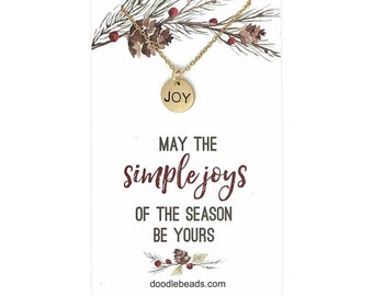 Christmas necklace for women, for her, Holiday Jewelry Gift ideas for co-worker, for friend, Joy Necklace & Christmas Card, Christmas theme