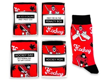 Hockey Mom, Hockey Dad, Hockey Socks & Funny Sock Wrap, Hockey Gifts for Hockey Players, Fans, Party Favors, Hockey Boyfriend, Sock Gift Box