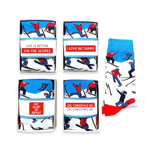 Ski Socks in a Box, Unisex, Snow Skier, Fun Skiing Gift for Men, Women, Boyfriend, Skiing Accessories, Winter Sports Socks, Snowboarder