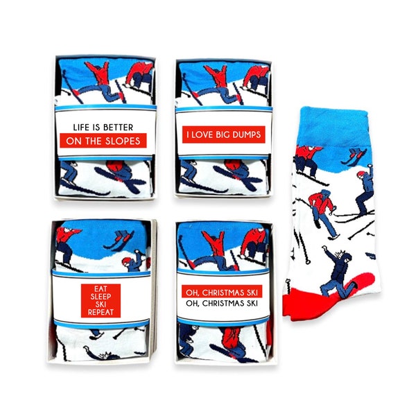 Ski Socks in a Box, Unisex, Snow Skier, Fun Skiing Gift for Men, Women, Boyfriend, Skiing Accessories, Winter Sports Socks, Snowboarder