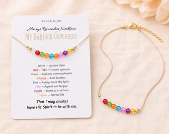 Pulsera o collar arcoíris de bautismo SUD para niñas / Mis convenios de bautismo, regalo de bautismo, regalo del Espíritu Santo, joyería de cuentas de cristal, recuerdo