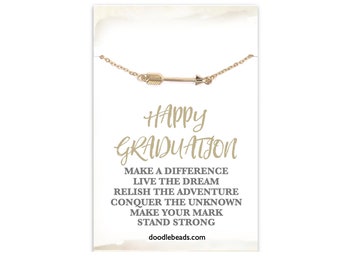 Graduation gift for her, Gold or silver Arrow necklace with Happy Graduation card, Graduate gift, gift for the graduate, graduation necklace