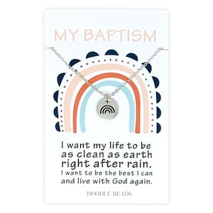 Taufgeschenk für Mädchen, Regenbogencharme Halskette & Karte, Clean As Rain, LDS Mädchen Primärgeschenke, Ich mag für Regenbogen, Taufschmuck suchen
