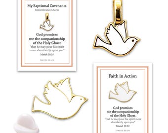 Dove Charm or Pin, LDS Baptism Confirmation or Holy Ghost Gift, Christian Peace Dove Jewelry, Clip-On Enamel Charm, Covenant Reminder Gift
