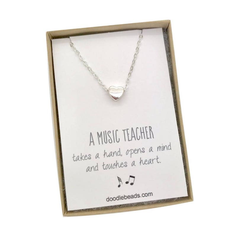 tiny heart necklace or music note necklace card Choir teacher Band Teacher Thank you Gift Piano Teacher Gift Orchestra teacher gift