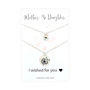 Mother Daughter Necklace, DANDELION Mother Daughter Jewelry Set, Daughter gift, carded with quote, mommy and me necklace, wish necklace set