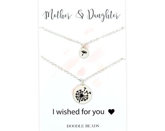 Mother Daughter Necklace, DANDELION Mother Daughter Jewelry Set, Daughter gift, carded with quote, mommy and me necklace, wish necklace set