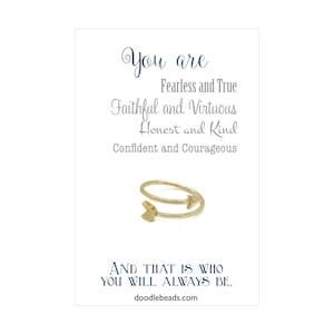 Anillo de flecha ajustable de oro o plata con tarjeta de cita inspiradora, regalo para adolescente, regalo para mujer joven, regalo de confianza en sí misma, sea la buena joyería