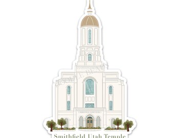 Smithfield Utah LDS Temple Sticker, Latter Day Saint Temples, Modern Watercolor Art Illustration, Waterproof,  for Water Bottles & Laptops