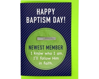 Regalo de bautismo de niño SUD, tarjeta de felicitación de bautismo, clip de corbata "Pertenezco a la Iglesia de Jesucristo", tarjeta de bautismo de miembro más nuevo y pasador de corbata estampado